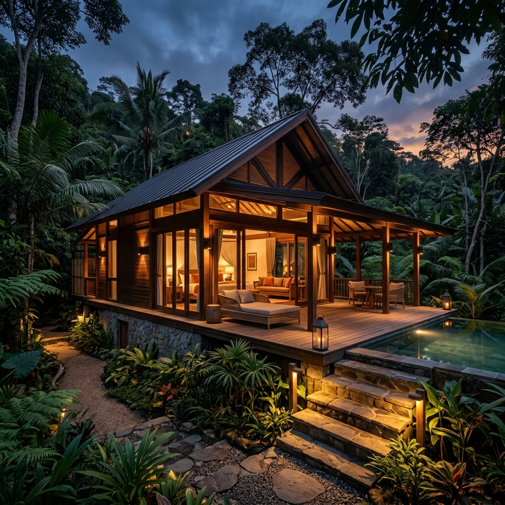 Bungalow Exterior at dusk